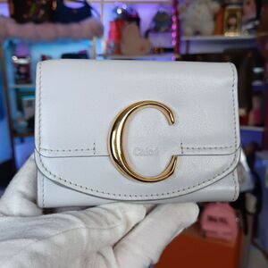 Chloe White Gray Leather Compact Trifold Wallet Women’s Men’s